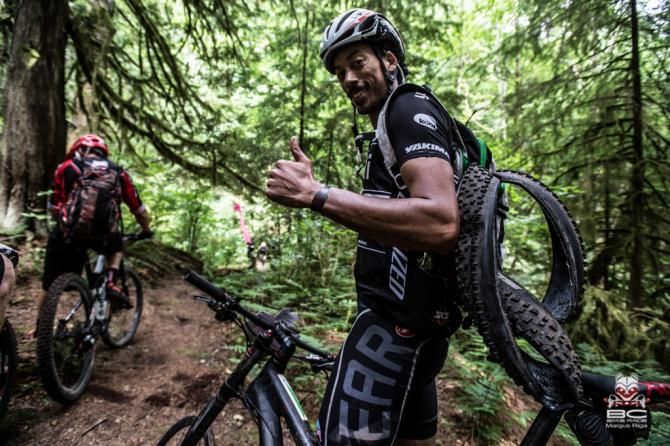 There are always challeges to overcome, but it's how you deal with it that matters. This rider finished the last couple of miles on a front rim!