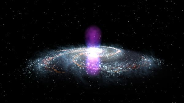 An artist&#039;s impression of the Milky Way&#039;s center, using data from the Fermi Gamma-Ray Space Telescope.