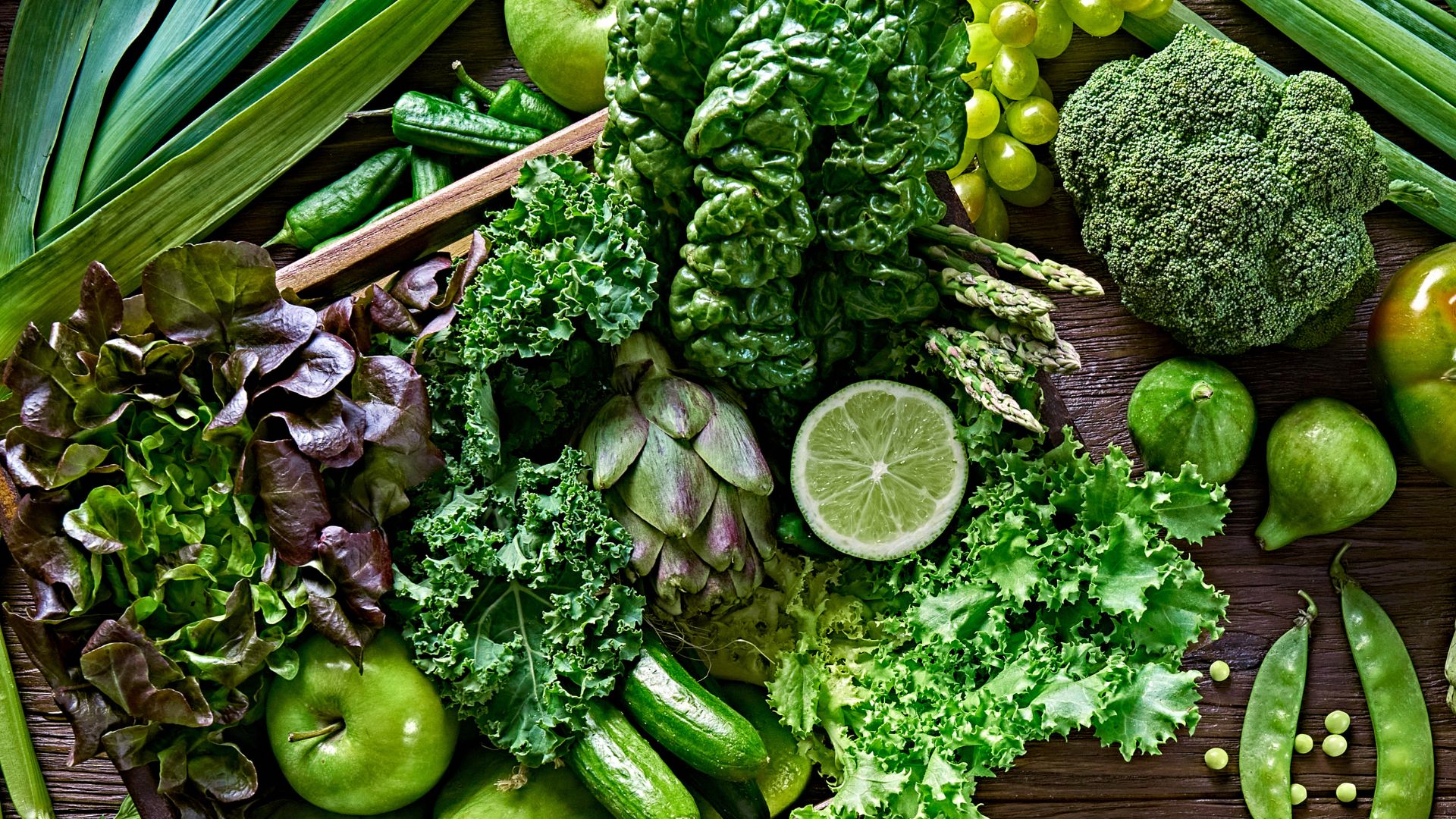 Green vegetables and fruits