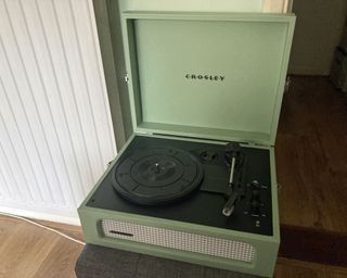 Crosley Voyager record player being tested in writer's home