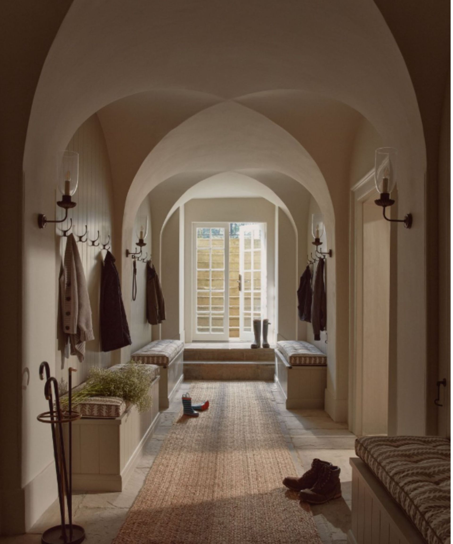 A long entryway with arched roof