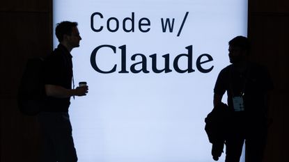 Branding at the entrance to Anthropic PBC's Code with Claude developer conference in London, UK