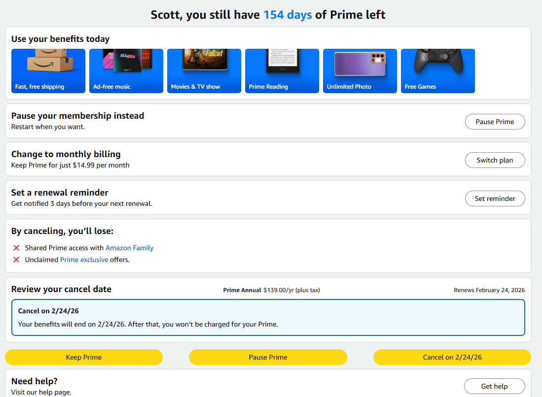 Cancelling a Prime Membership