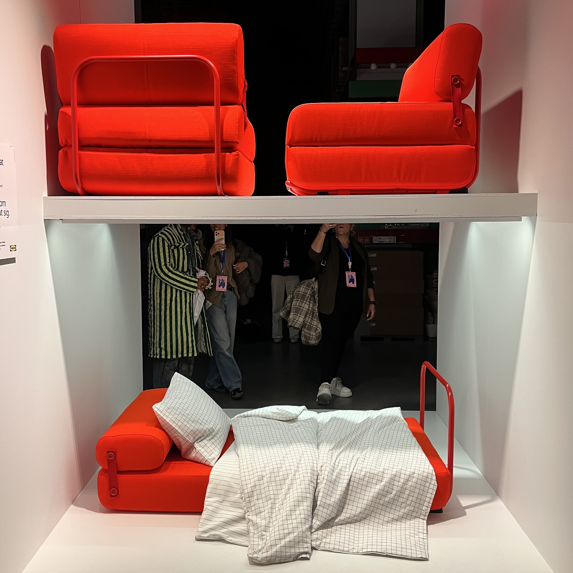The bright orange IKEA Skiftebo Chair Bed at the IKEA PS 2026 launch