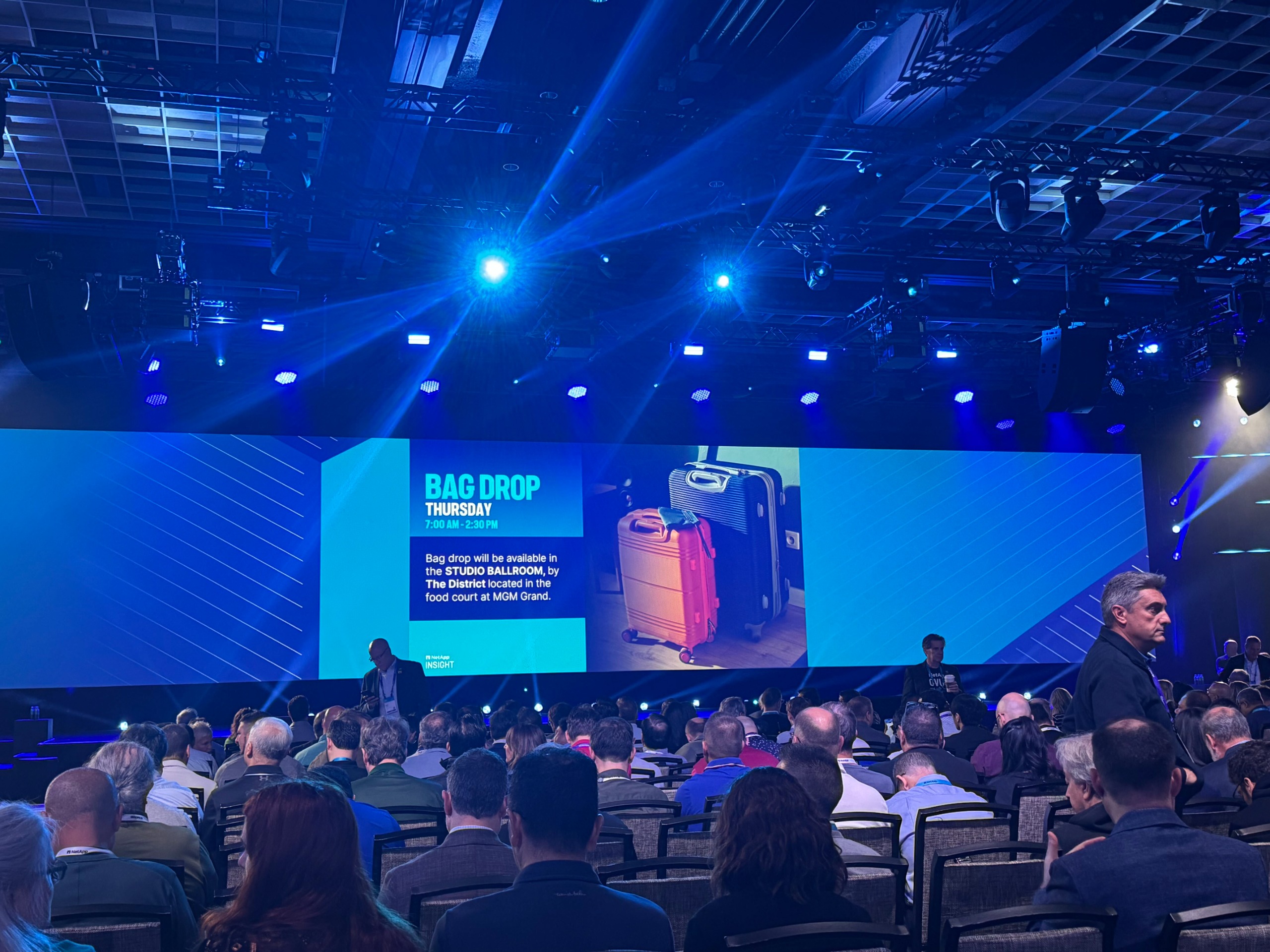 Attendees sitting in seats ahead of the day-two keynote at NetApp Insight 2026, hosted at the MGM Grand Hotel and Casino, Las Vegas.