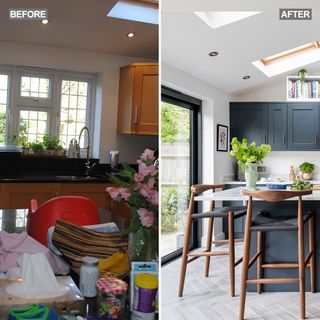 kitchen makeover with repainted grey units and island breakfast bar