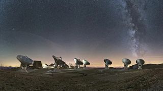 The NOEMA radio telescope array that detected the molecules in the distant universe.