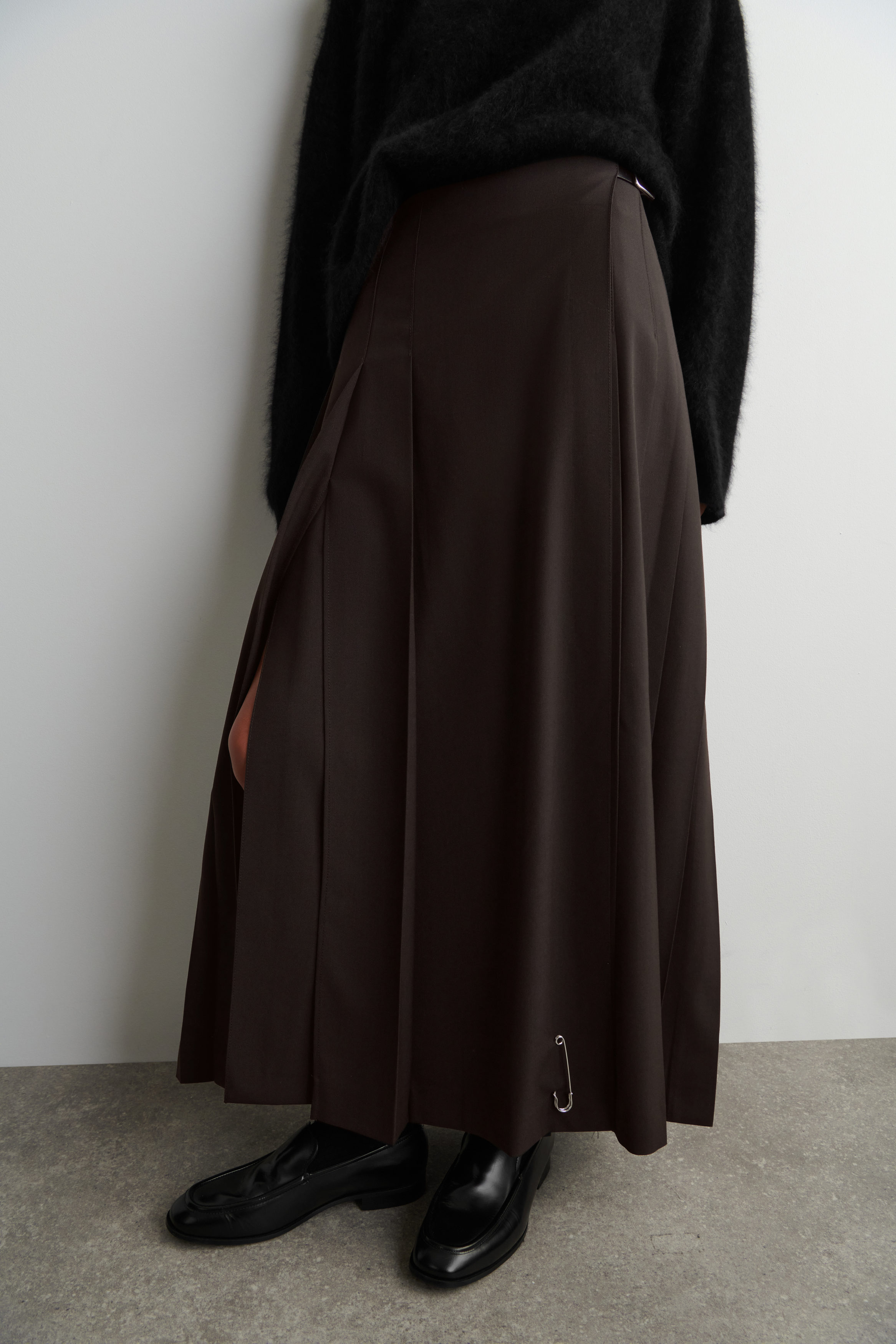 Belted Wool-Blend Maxi Kilt