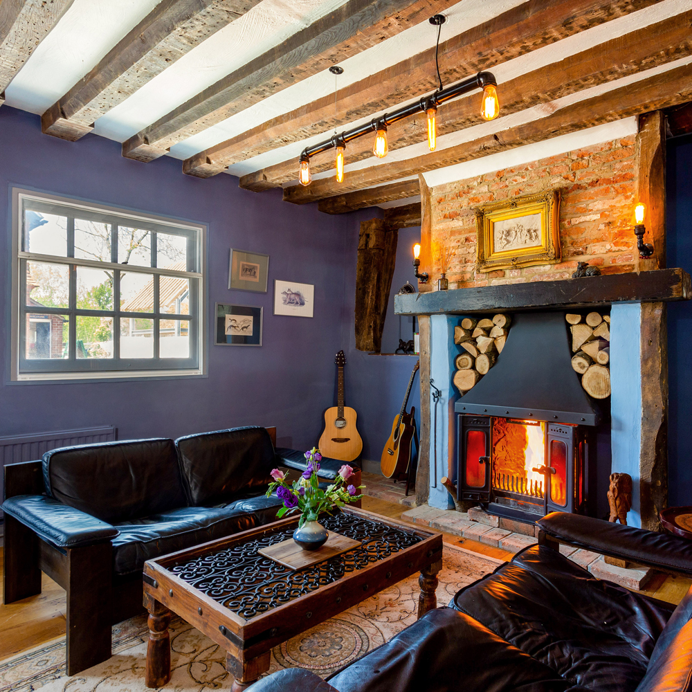 shaw bridge house living room with fireplace