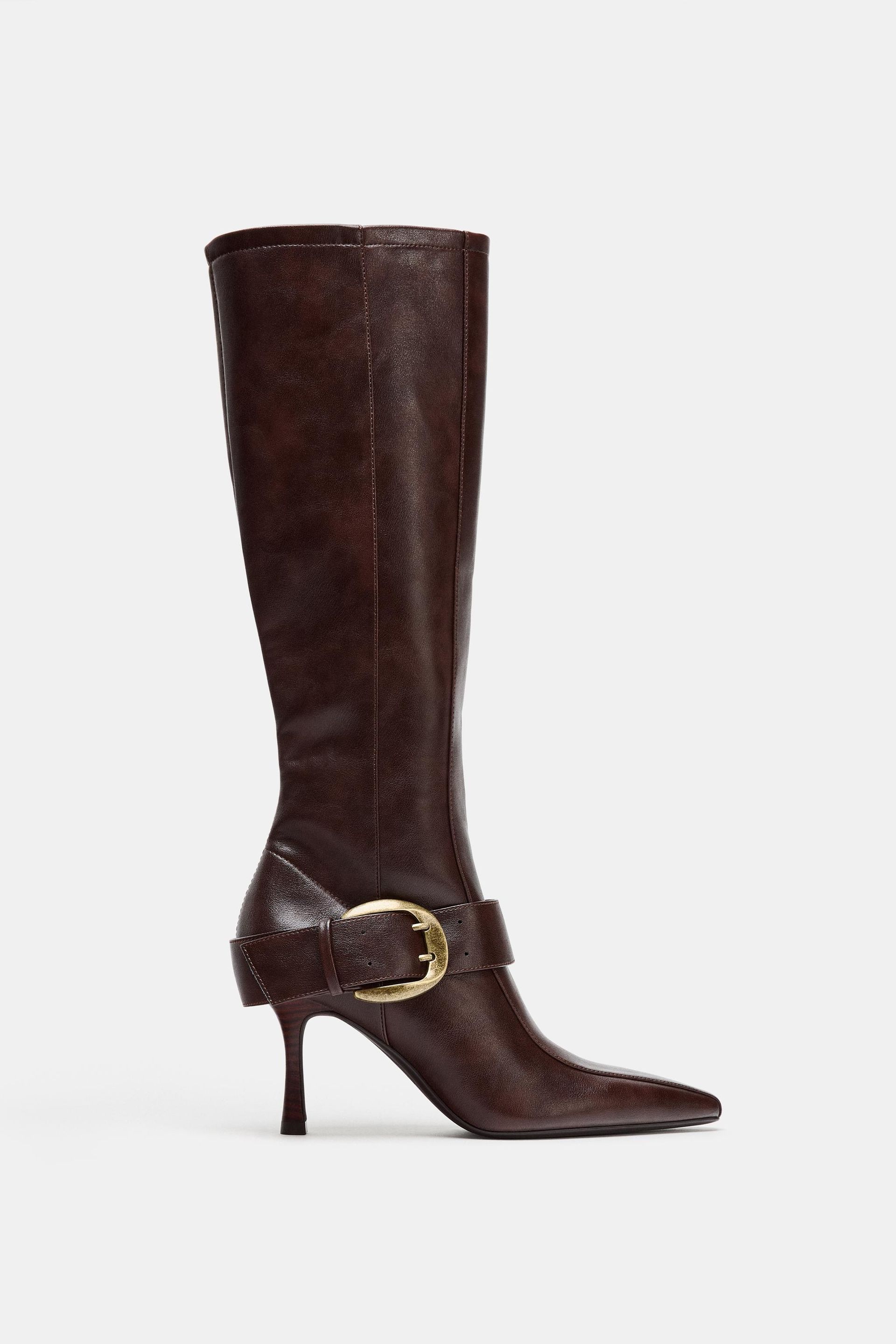 Metallic Buckle Heel Boots