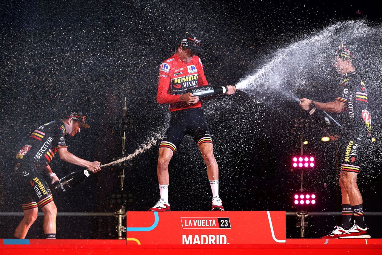 Sepp Kuss celebrates victory in the 2023 Vuelta