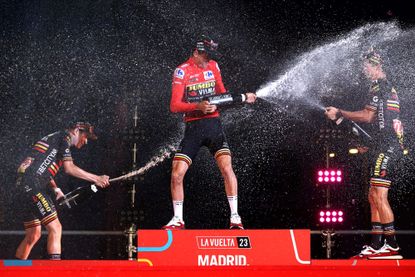 Sepp Kuss celebrates victory in the 2023 Vuelta