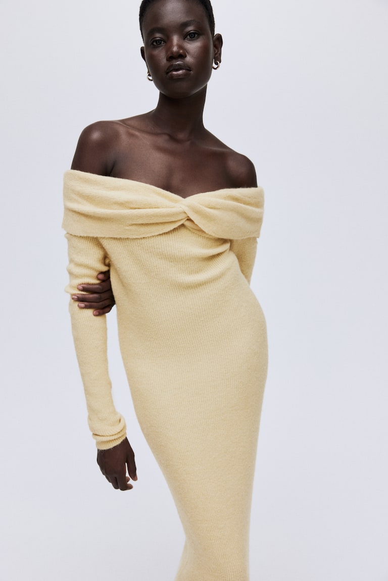 Fine-Knit Off-The-Shoulder Dress