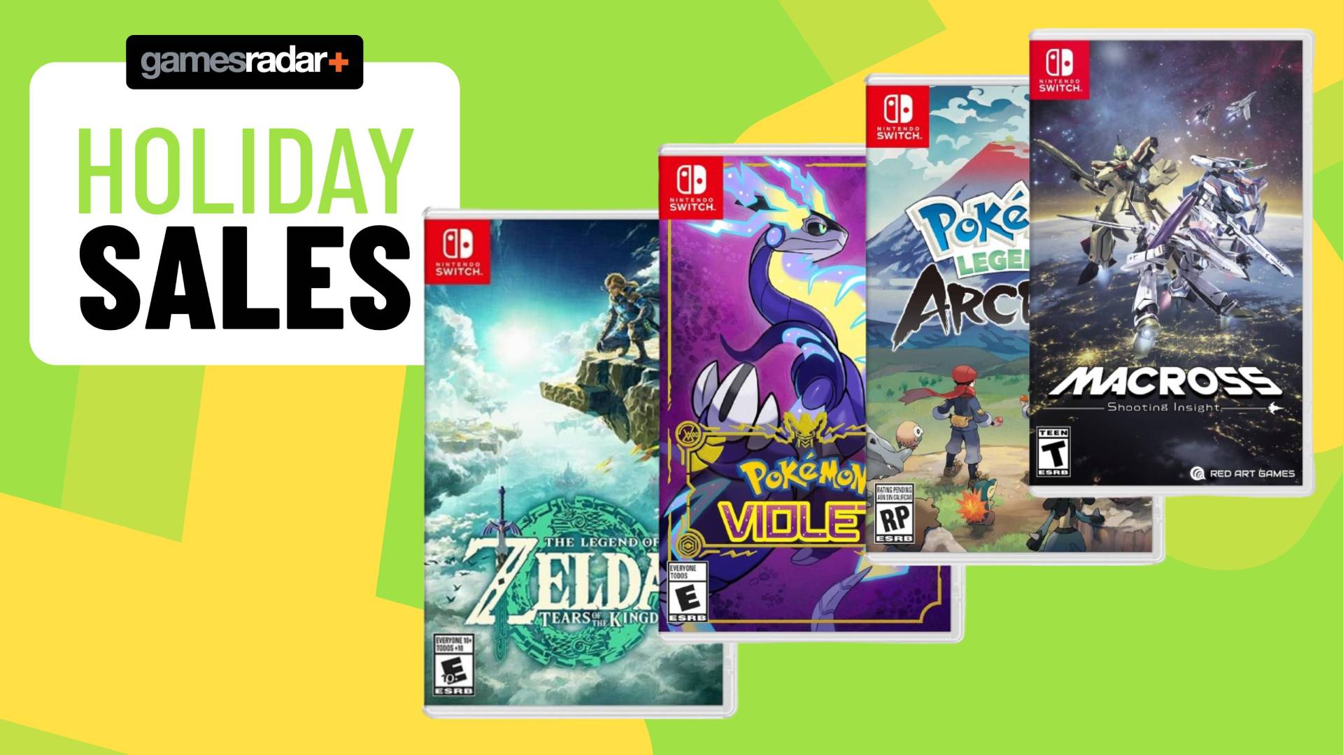 An image of a series of Nintendo Switch game boxes on a light green GamesRadar+ background.