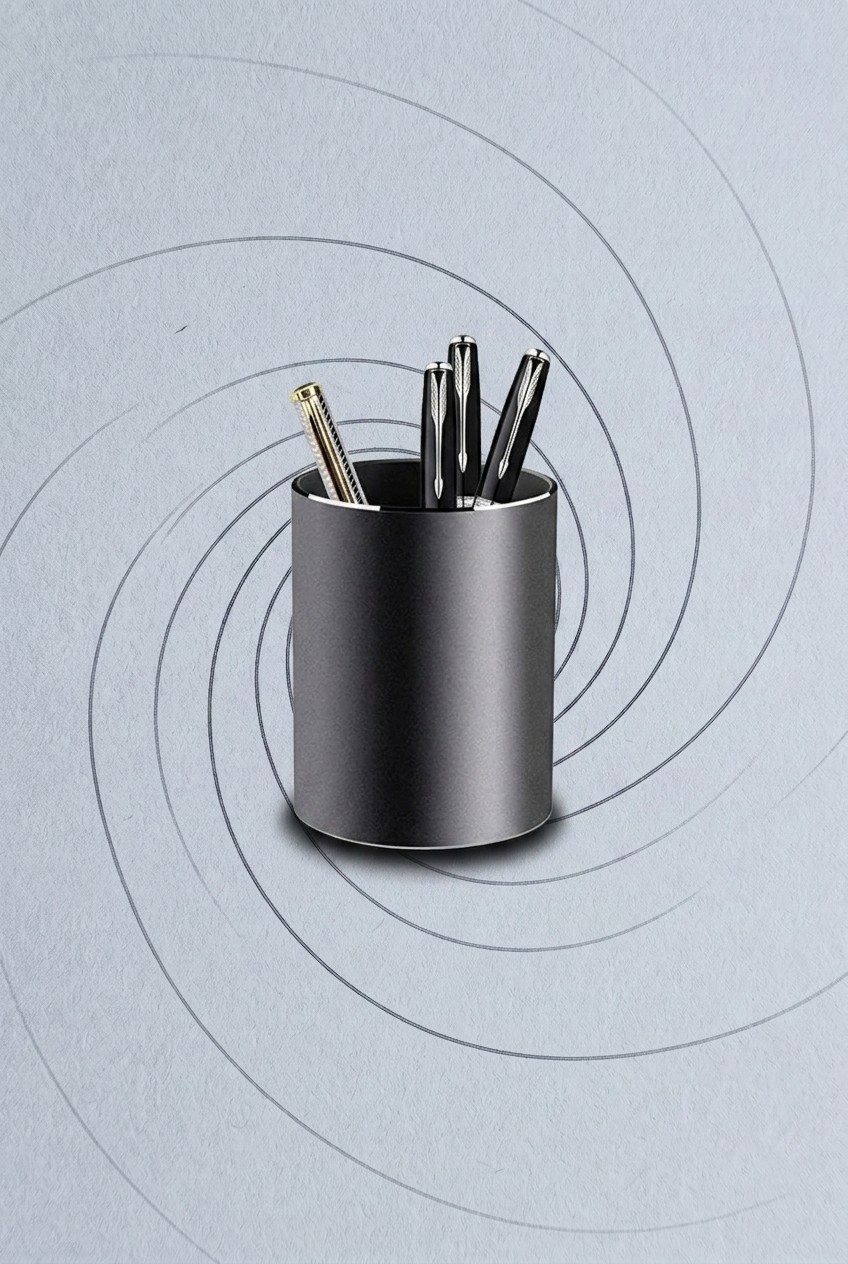 James Bond home office gear on a gunmetal background