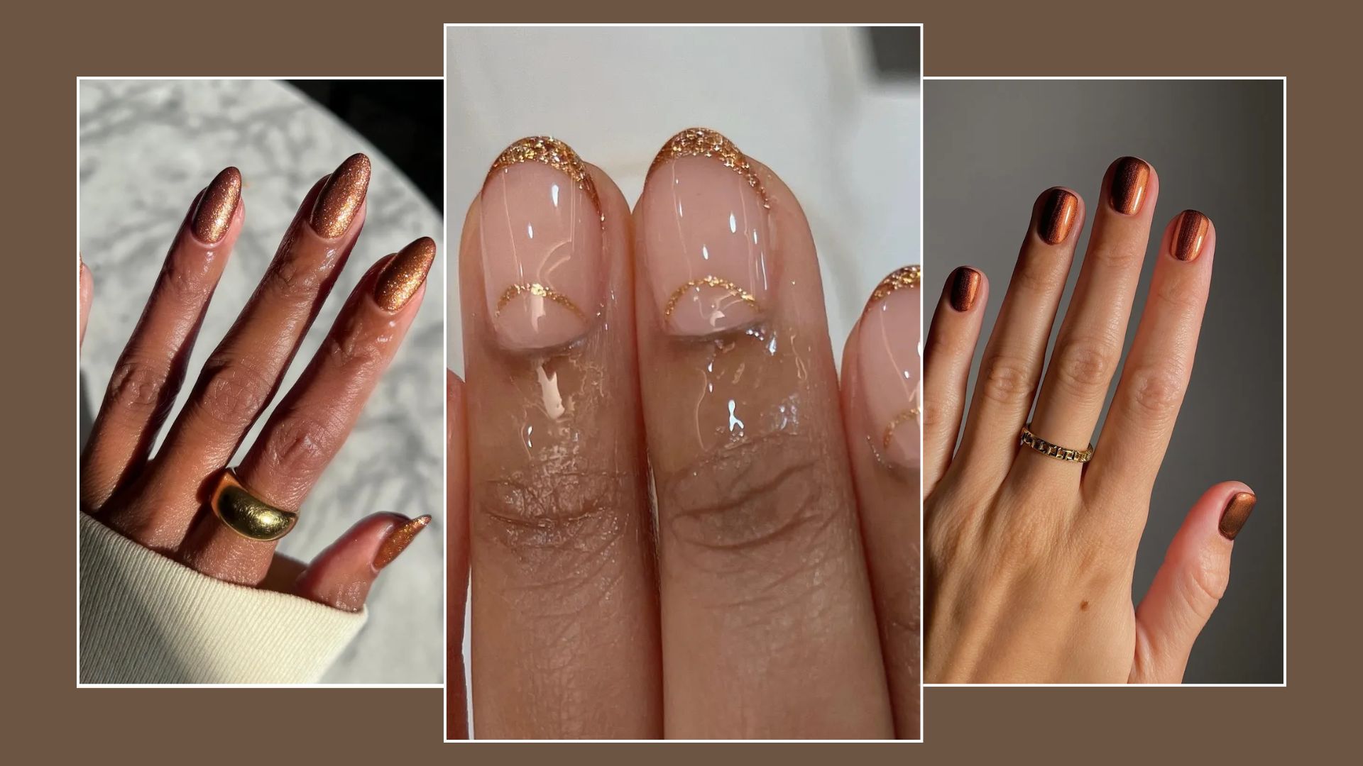 A collage of cinnamon sugar manicure looks