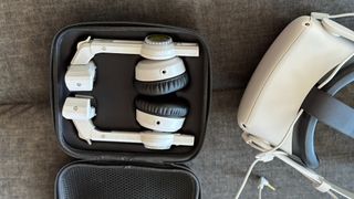 Close-up of the Conquest Pro VR headphones sitting in their custom case