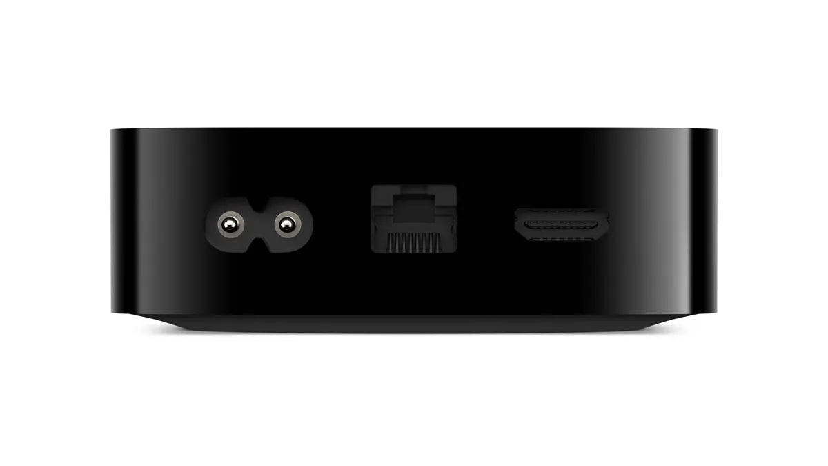 Apple TV 4K 2022 TV rear ports view on a white background