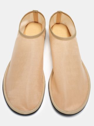 (Pre-order) Mesh ballerinas with sock leather trim, beige