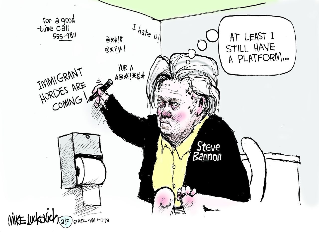 Political cartoon U.S. Bannon fired immigration