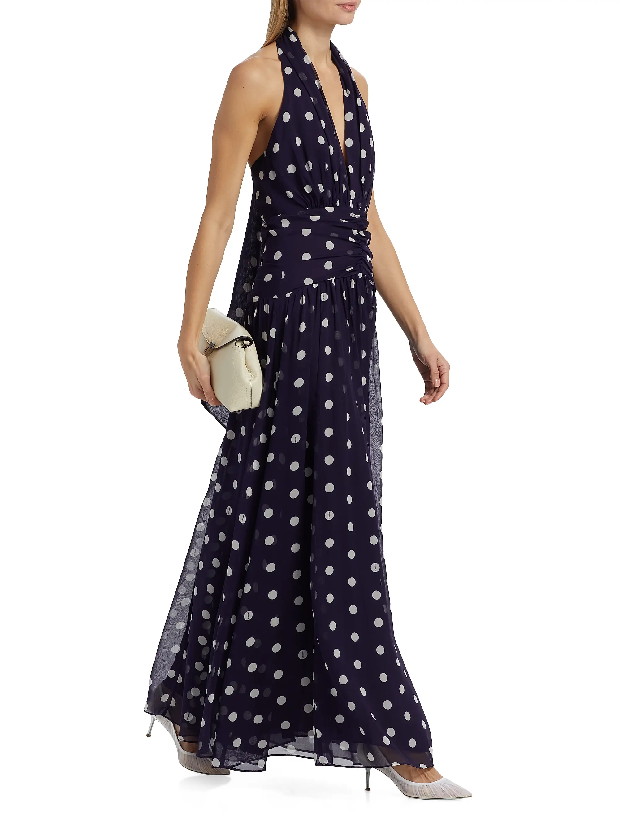 Arella Polka Dot Silk Halterneck Maxi Dress