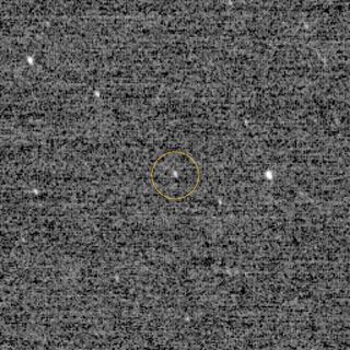 This is the first detection of Ultima Thule using the highest-resolution mode of the Long Range Reconnaissance Imager aboard the New Horizons spacecraft. Three separate images, each with an exposure time of 0.5 seconds, were combined to produce the image