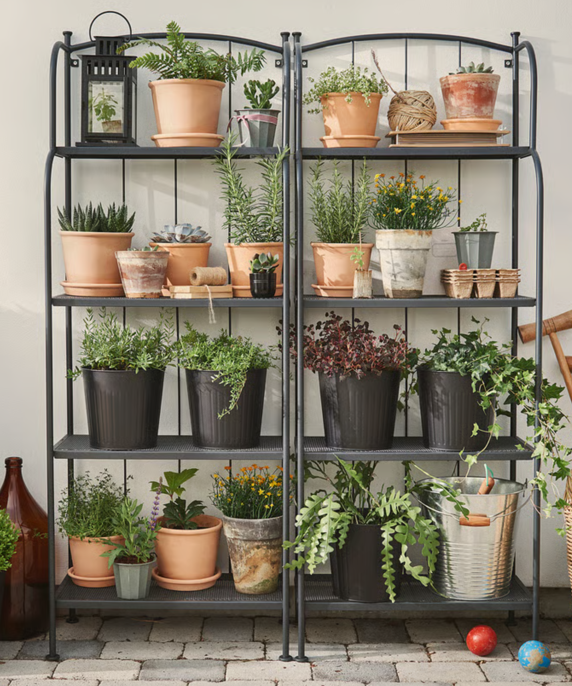 two outdoor vertical shelving units