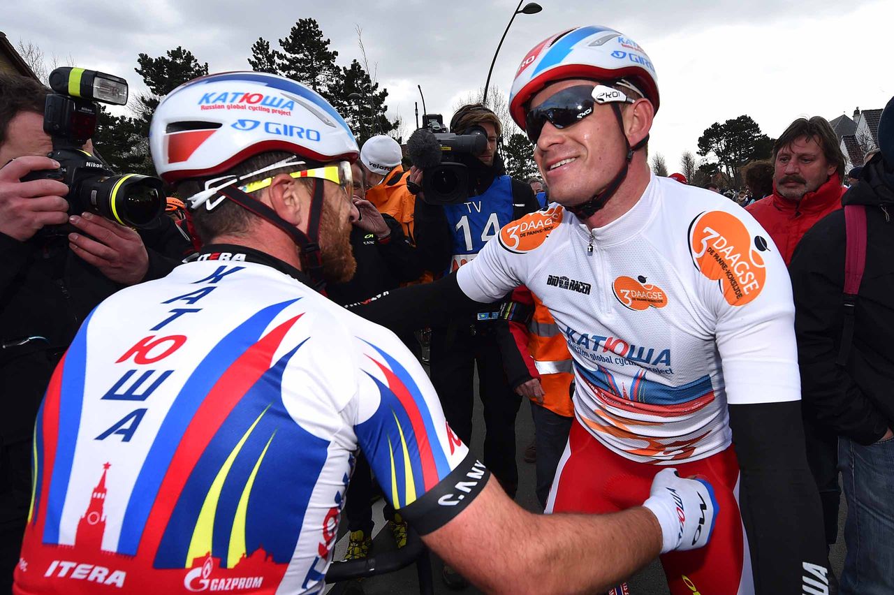 Luca Paolini and Alexander Kristoff celebrate