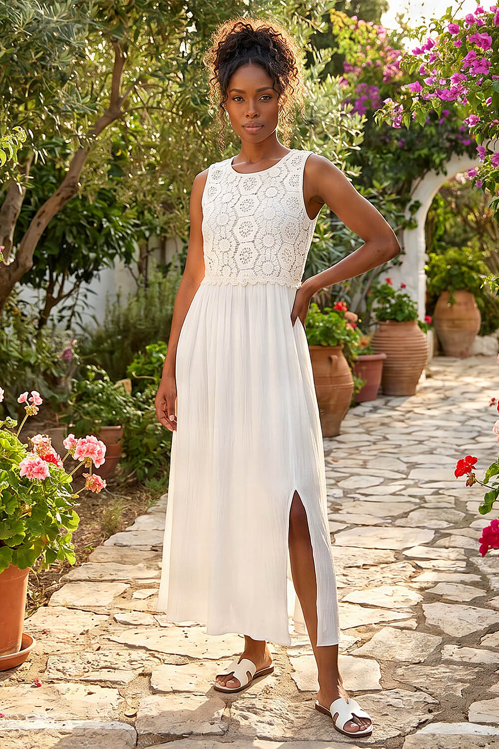 Crochet Bodice Midi Dress