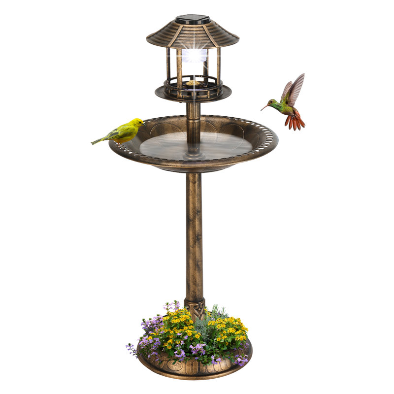 Laurel Foundry Modern Farmhouse&amp;reg; Hiles Resin Birdbath With Solar Light &amp;amp; Reviews | Wayfair
