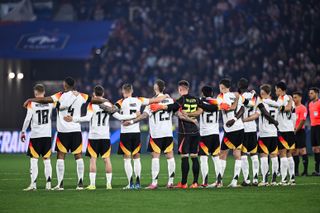 Germany players line up ahead of a friendly against France in March 2024.