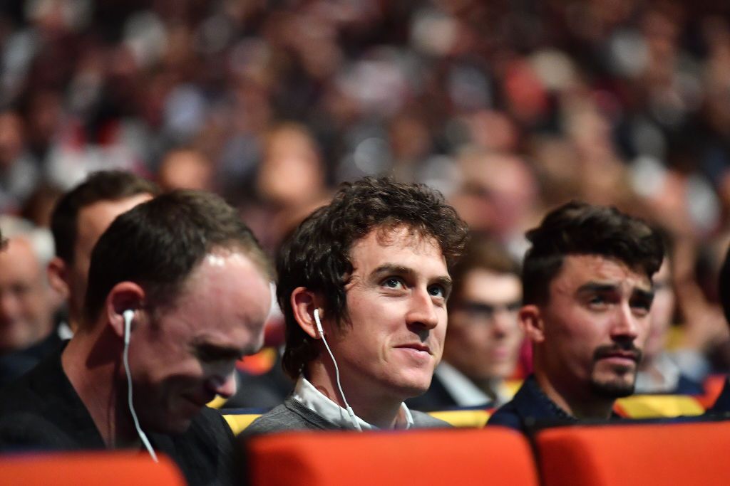 A joke is exchanged between teammates Chris Froome and Geraint Thomas