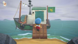 Animal Crossing player entering Redd's boat
