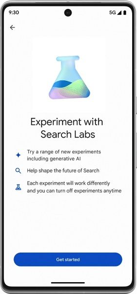Google Search Labs description present in the Google app.