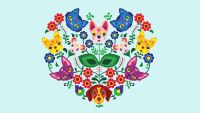 A vector art of animals and plants in a geometric pattern
