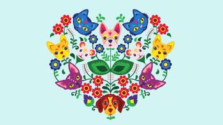 A vector art of animals and plants in a geometric pattern