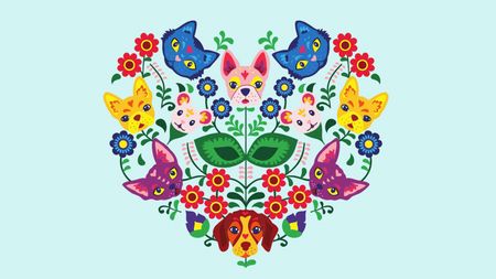 A vector art of animals and plants in a geometric pattern
