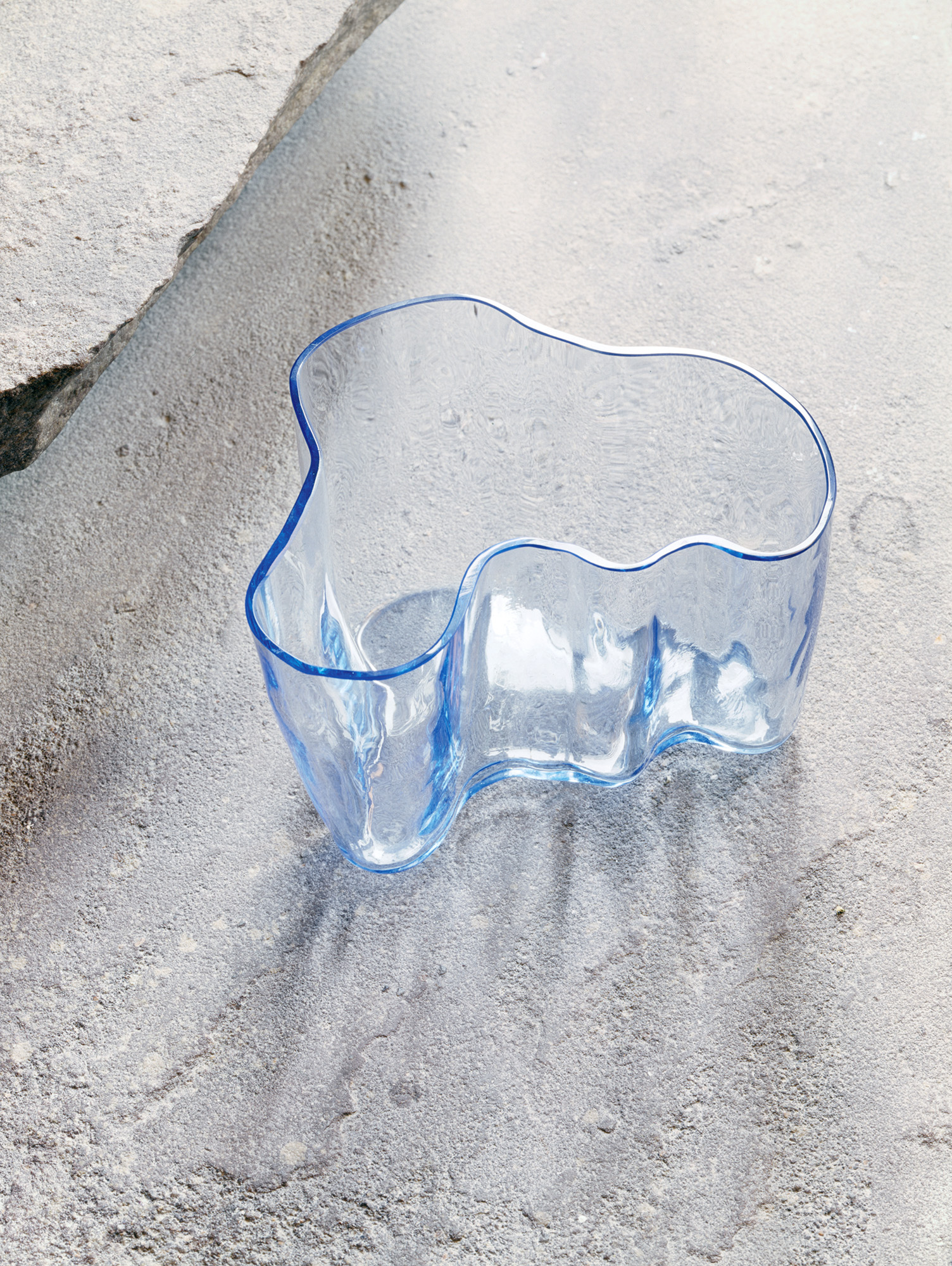 Light blue, melted style glass.