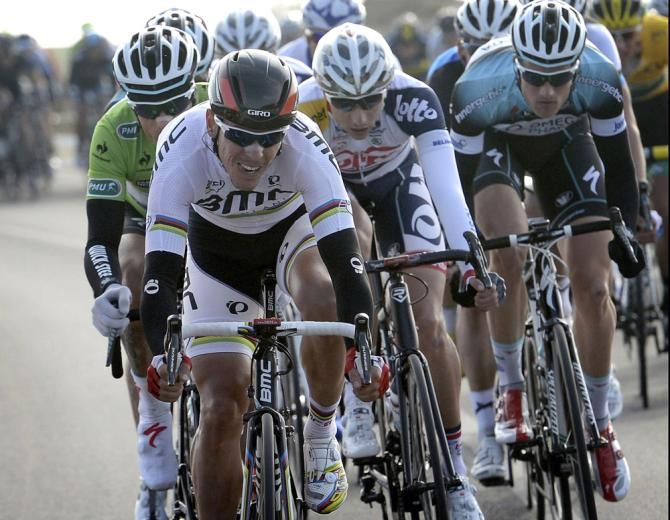 World champion Philippe Gilbert (BMC) drives the pace.