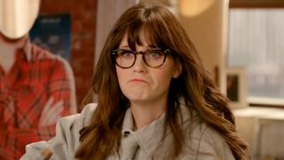 Screen shot of Zooey Deschanel looking sad in New Girl
