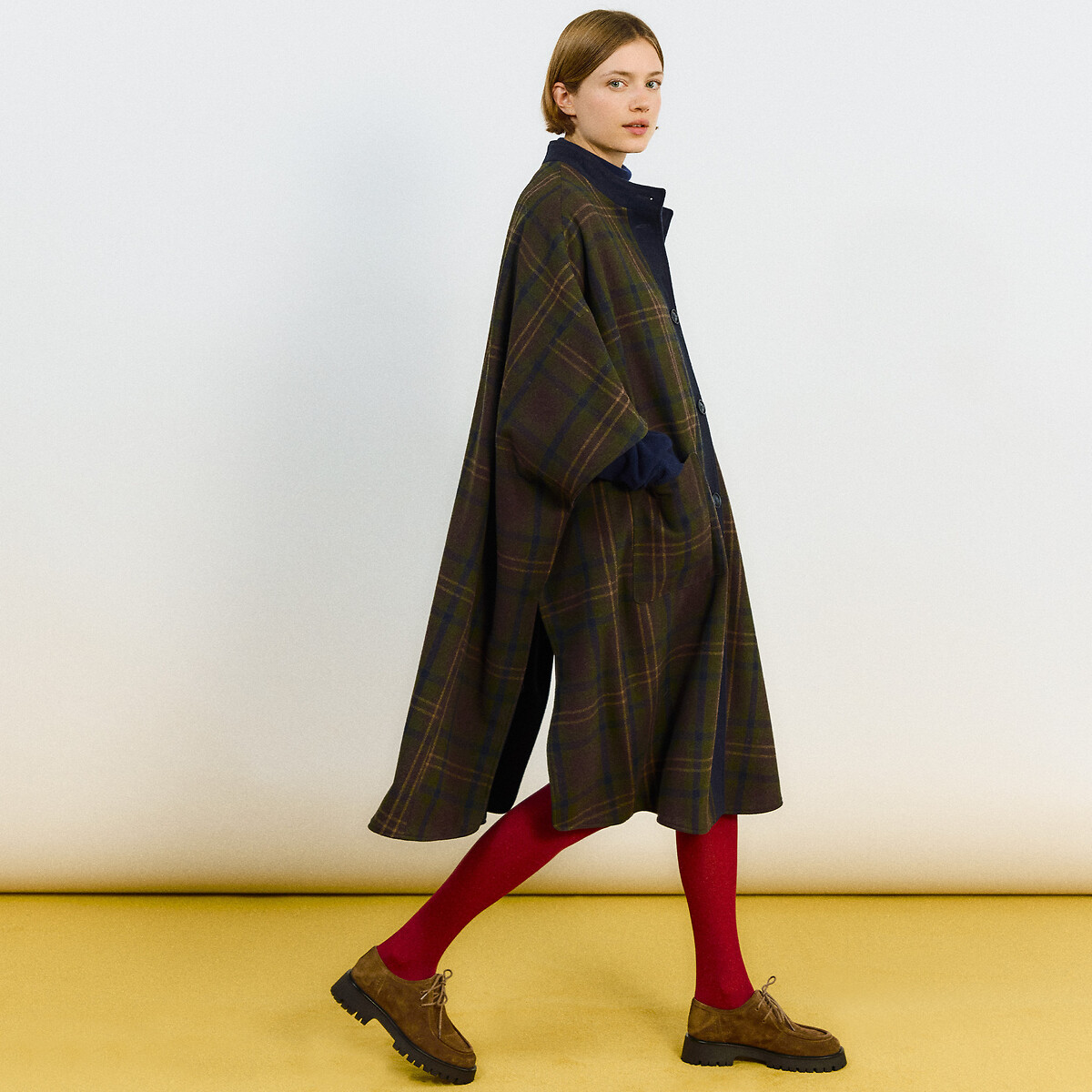 Checked Reversible Cape Coat