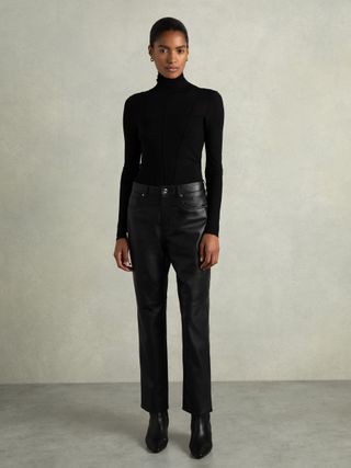 Leather Slim-Leg Trousers in Black