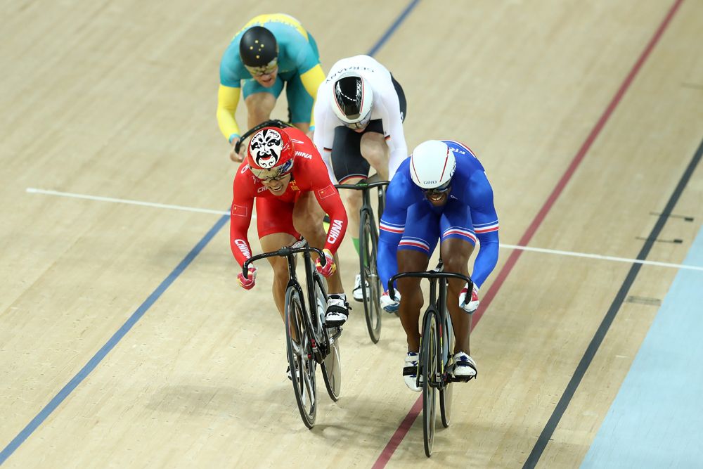 Action from the men's keirin at the Rio Olympics