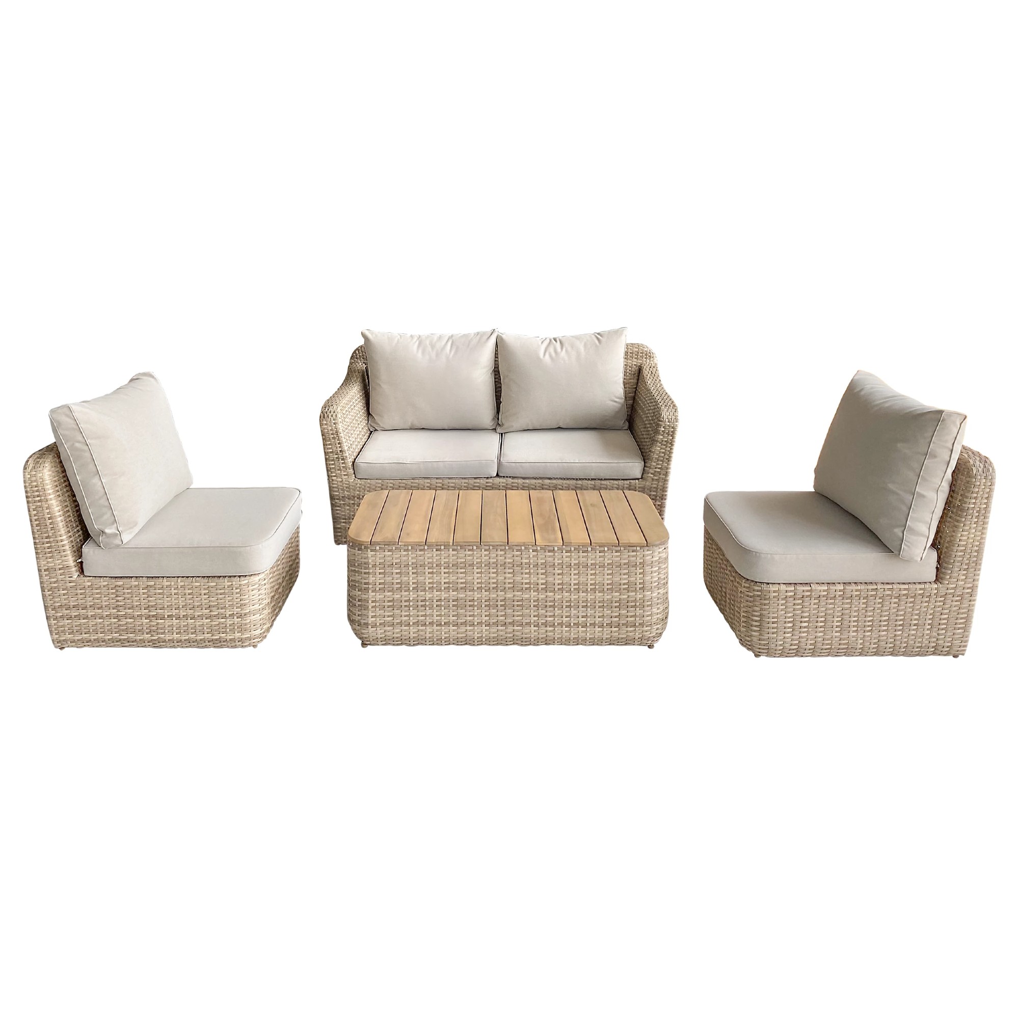 GoodHome Elos Matt Beige Rattan effect 4 Seater Modular Coffee set