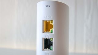 A picture of the multi-gig Ethernet ports on the back of the ARRIS SURFboard S33