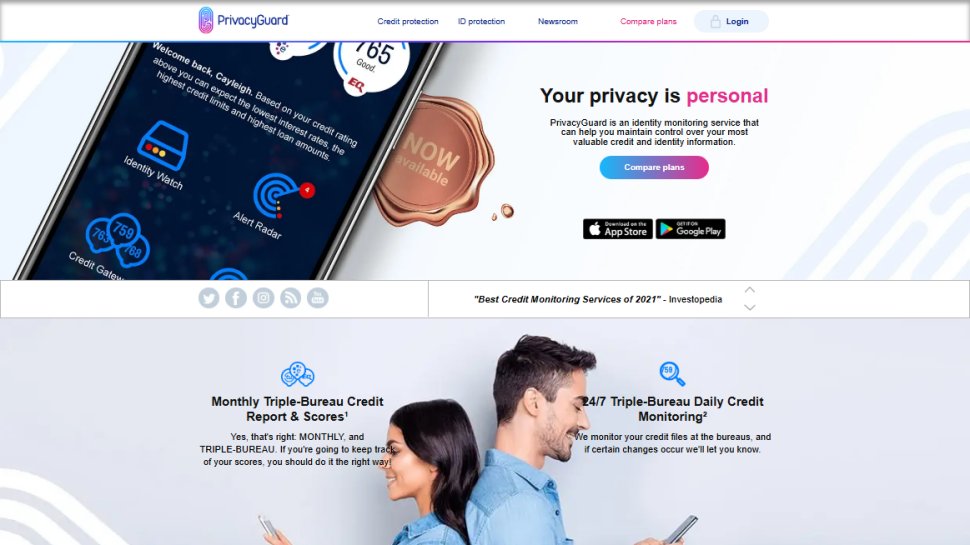 Website screenshot of PrivacyGuard (August, 2025)