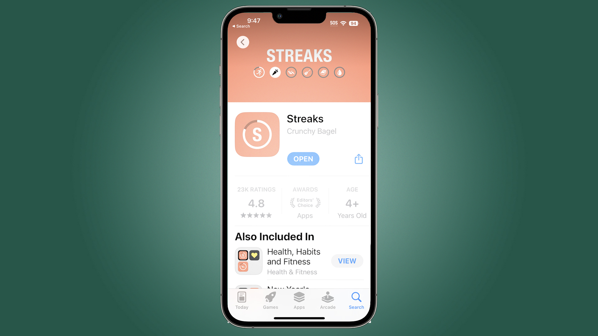 Aplicación Streaks en la tienda de aplicaciones