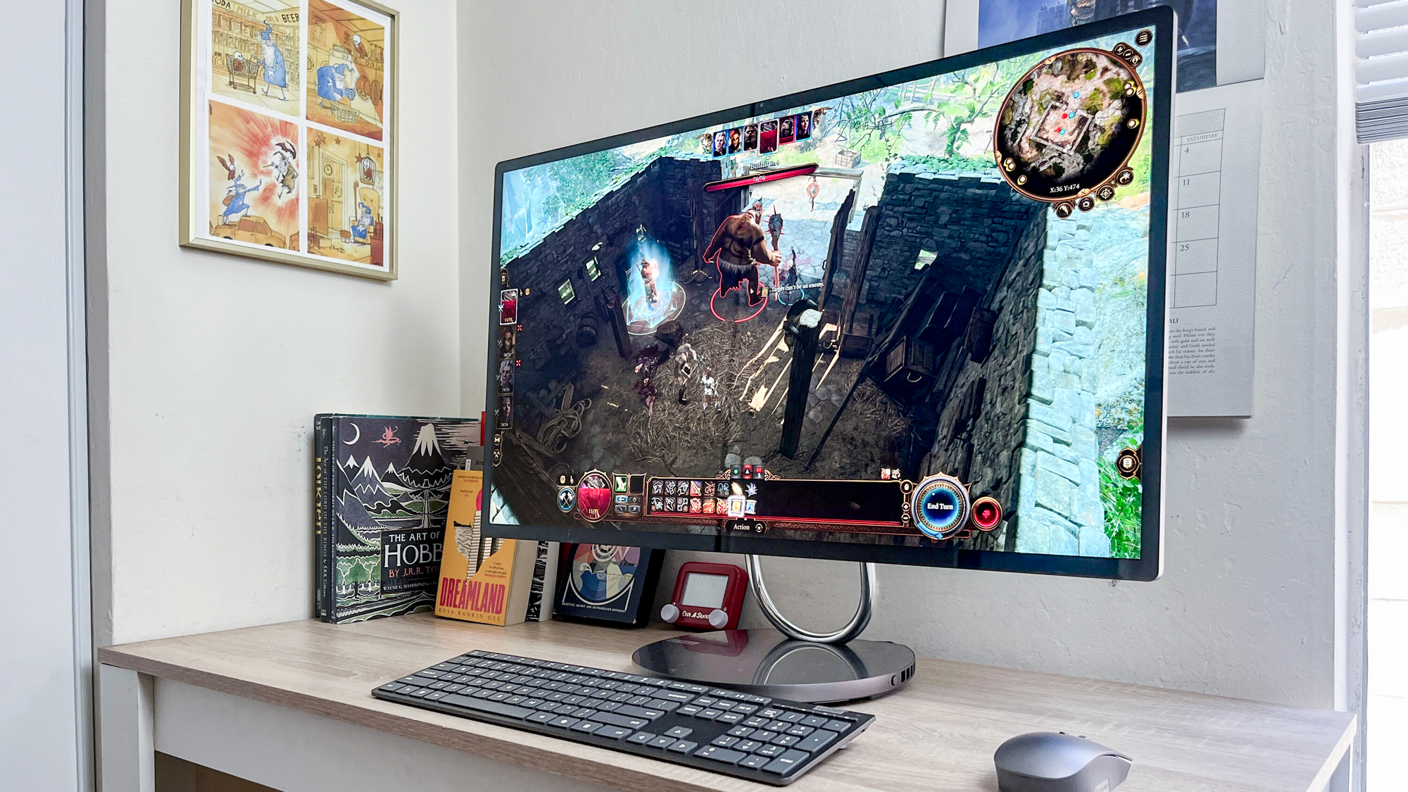 Lenovo Yoga AIO 32i review unit on a desk