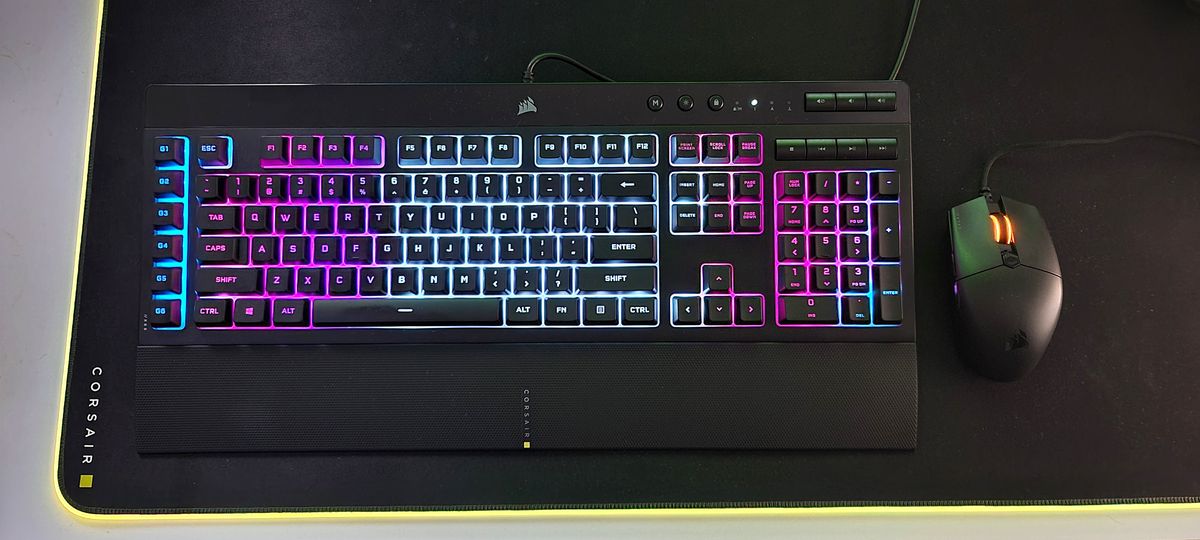 Corsair K55 RGB Pro XT gaming keyboard on a Corsair MM700 mouse pad with Katar Pro XT gaming mouse