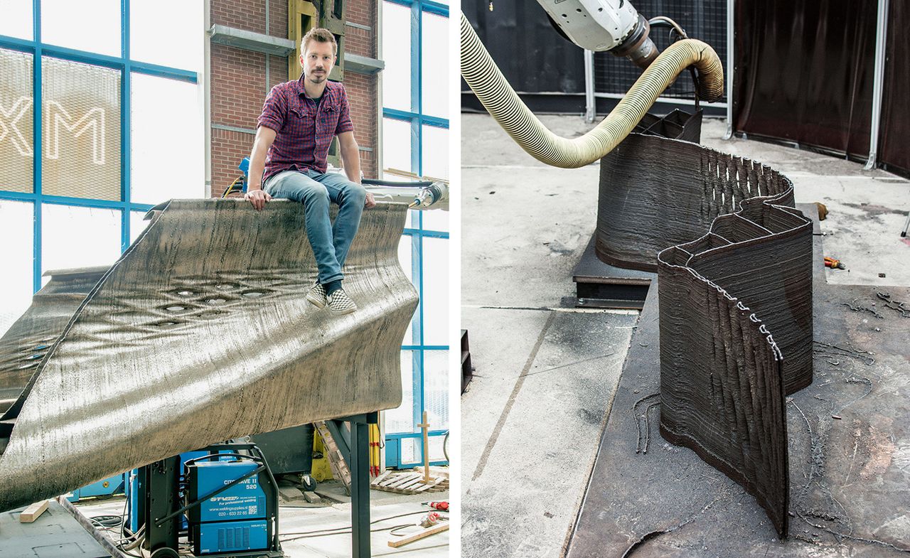 Person sitting on3d printed bridge